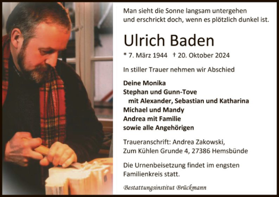 Todesanzeige von Ulrich Baden von SYK