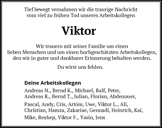Todesanzeige von Viktor  von SYK