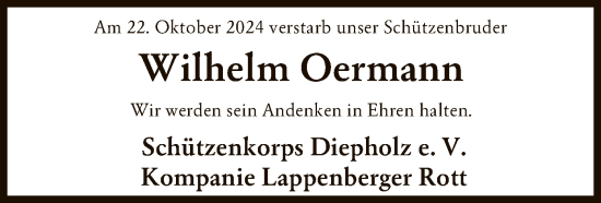 Todesanzeige von Wilhelm Oermann von SYK