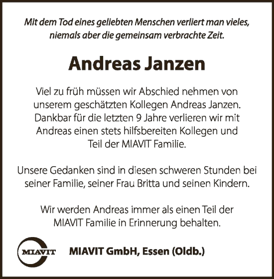 Todesanzeige von Andreas Janzen von SYK