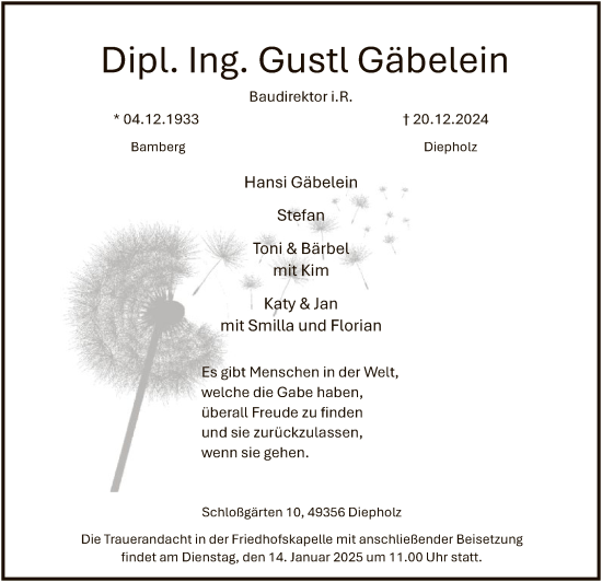 Todesanzeige von Gustl Gäbelein von SYK