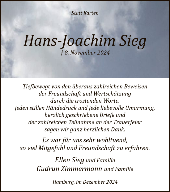 Todesanzeige von Hans-Joachim Sieg von SYK