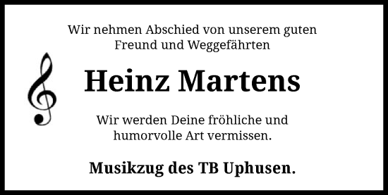 Todesanzeige von Heinz Martens von SYK