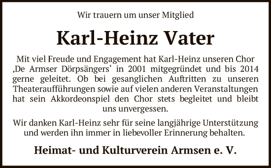 Todesanzeige von Karl-Heinz Vater von SYK