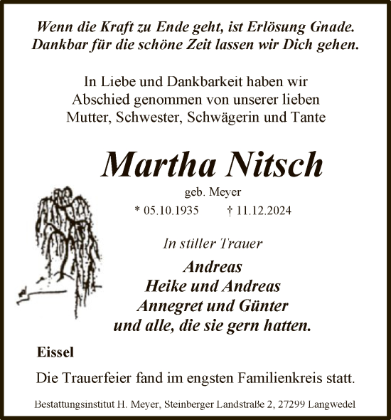 Todesanzeige von Martha Nitsch von SYK