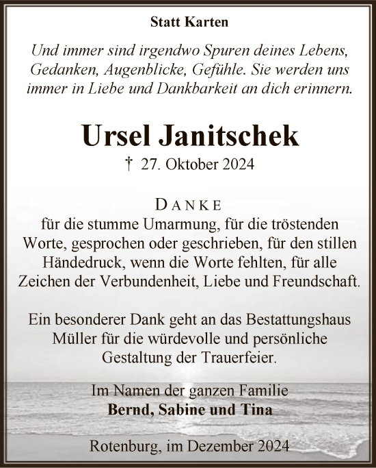 Todesanzeige von Ursel Janitschek von SYK