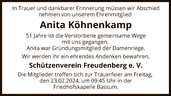 Todesanzeige von Anita Köhnenkamp von SYK