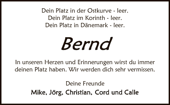 Todesanzeige von Bernd  von SYK