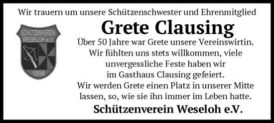 Todesanzeige von Grete Clausing von SYK
