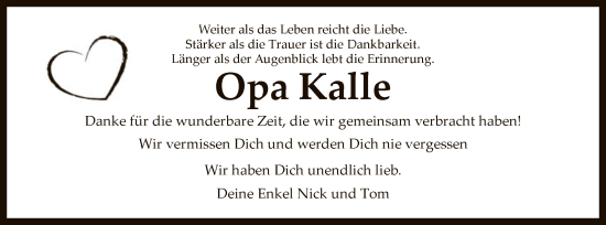 Todesanzeige von Kalle  von SYK