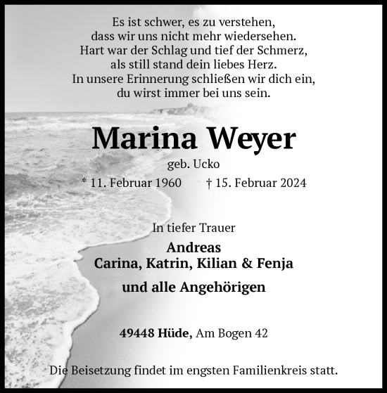 Todesanzeige von Marina Weyer von SYK