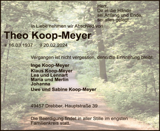 Todesanzeige von Theo Koop-Meyer von SYK