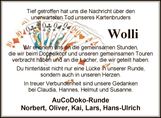 Todesanzeige von Wolli  von SYKSYK