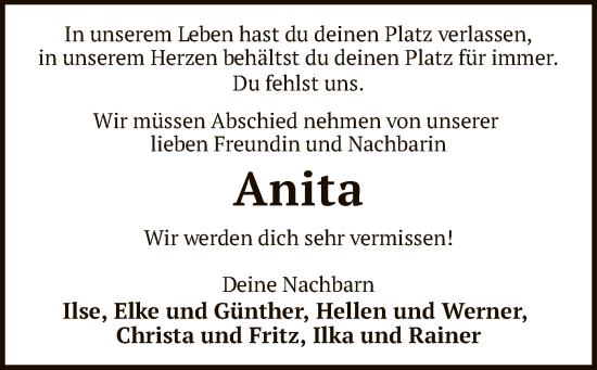 Todesanzeige von Anita  von SYK