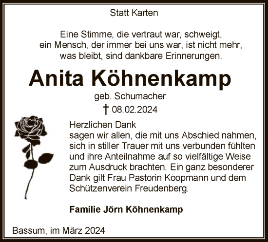 Todesanzeige von Anita Köhnenkamp von SYK