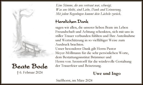 Todesanzeige von Beate Bode von SYK