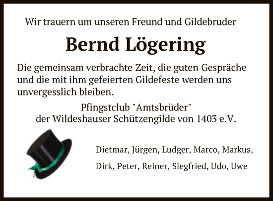 Todesanzeige von Bernd Lögering von SYK