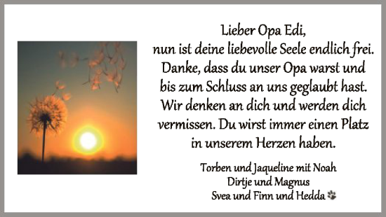 Todesanzeige von Edi  von SYK