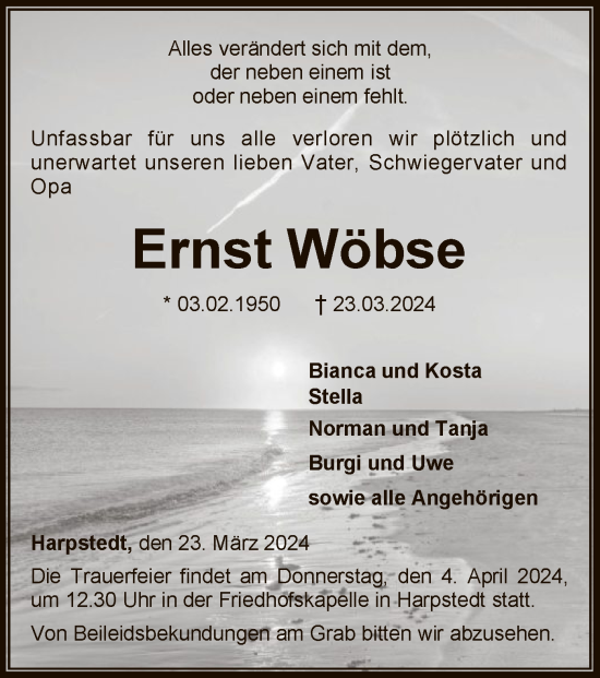 Todesanzeige von Ernst Wöbse von SYKSYK