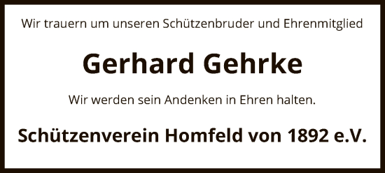 Todesanzeige von Gerhard Gehrke von SYK