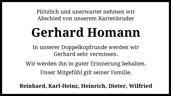 Todesanzeige von Gerhard Homann von SYK