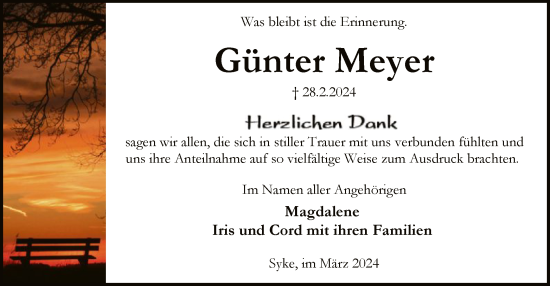 Todesanzeige von Günter Meyer von SYK