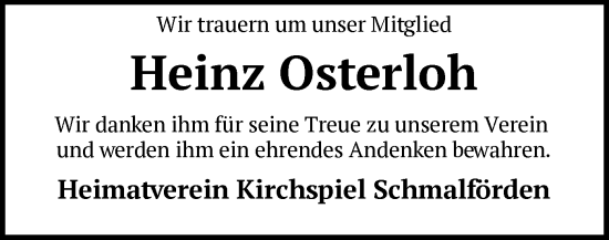 Todesanzeige von Heinz Osterloh von SYK
