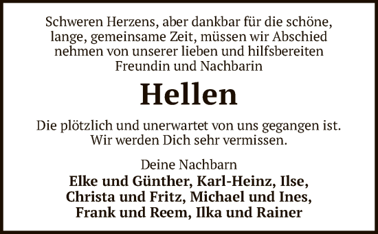 Todesanzeige von Hellen  von SYK