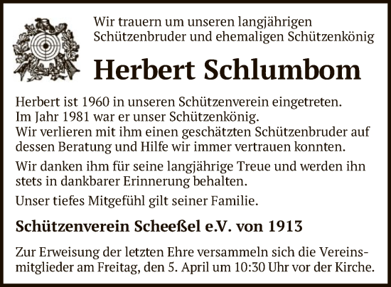 Todesanzeige von Herbert Schlumbom von SYK