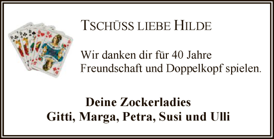 Todesanzeige von Hilde  von SYK