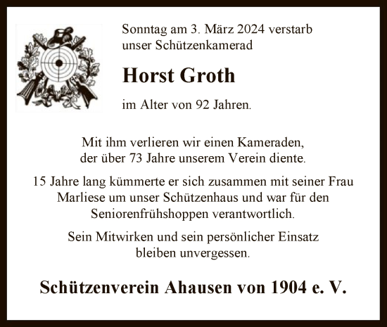 Todesanzeige von Horst Groth von SYK