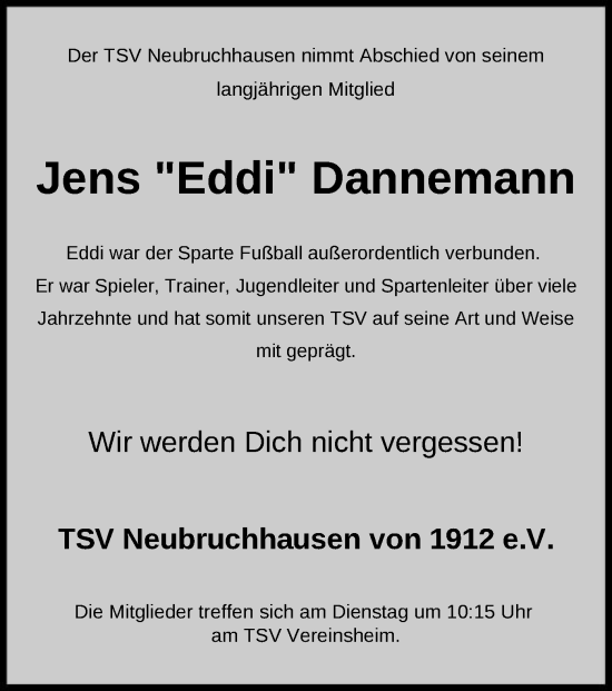 Todesanzeige von Jens  Dannemann von SYK