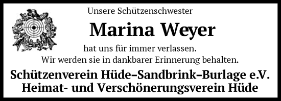 Todesanzeige von Marina Weyer von SYK