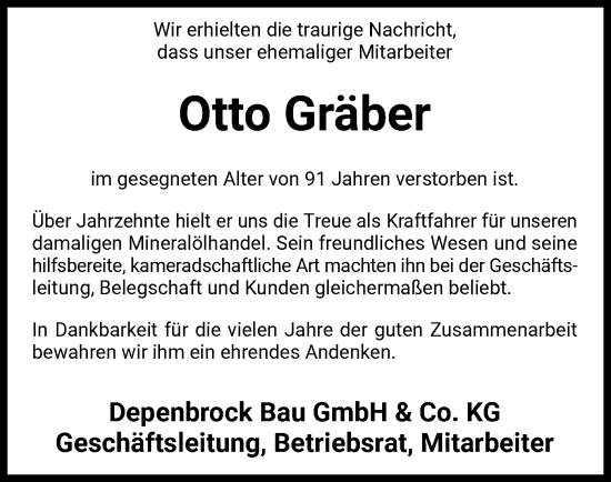 Todesanzeige von Otto Gräber von SYK