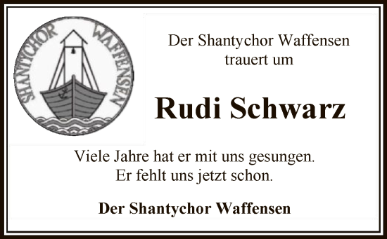 Todesanzeige von Rudi Schwarz von SYK