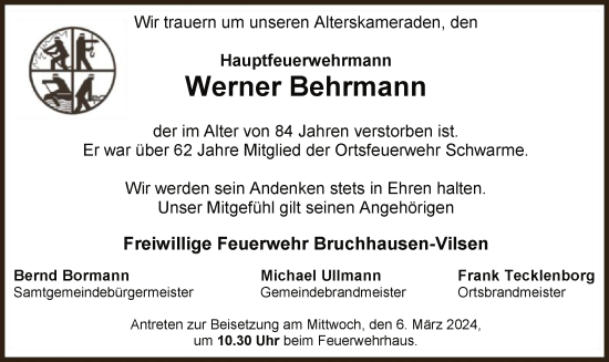 Todesanzeige von Werner Behrmann von SYK