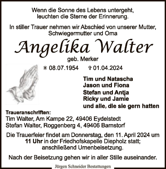 Todesanzeige von Angelika Walter von SYK