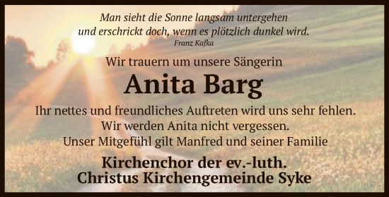 Todesanzeige von Anita Barg von SYK