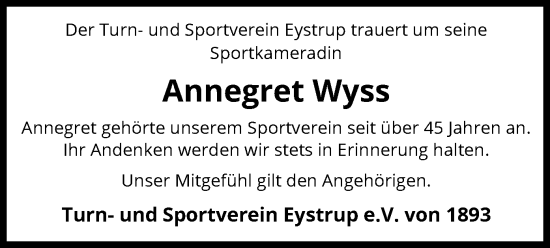 Todesanzeige von Annegret Wyss von SYK