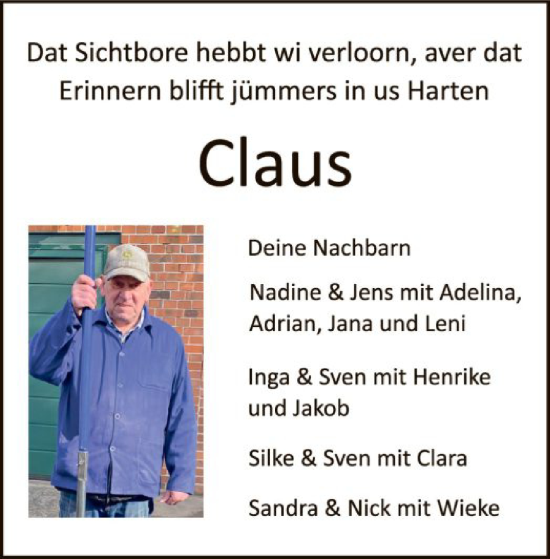 Todesanzeige von Claus  von SYK