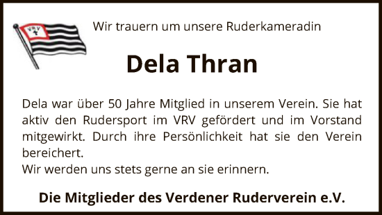 Todesanzeige von Dela Thran von SYK