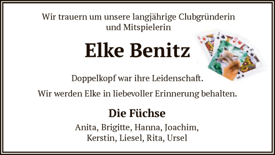 Todesanzeige von Elke Benitz von SYK