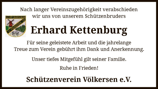 Todesanzeige von Erhard Kettenburg von SYK