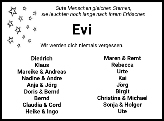 Todesanzeige von Evi  von SYK