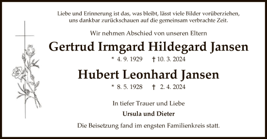 Todesanzeige von Gertrud Irmgard Hildegard und Hubert Leonhard  Jansen von SYK