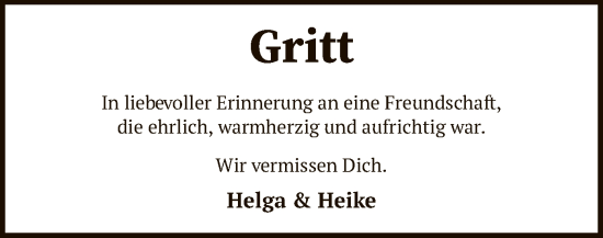 Todesanzeige von Gritt  von SYK