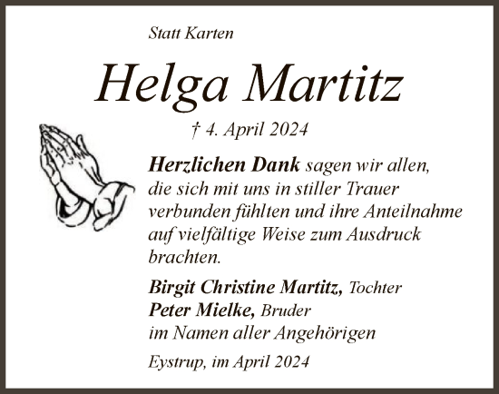 Todesanzeige von Helga Martitz von SYK