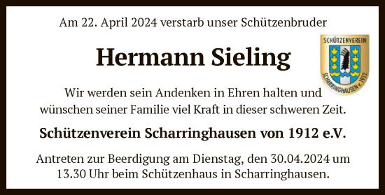 Todesanzeige von Hermann Sieling von SYK