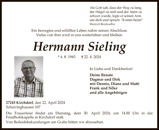 Todesanzeige von Hermann Sieling von SYK