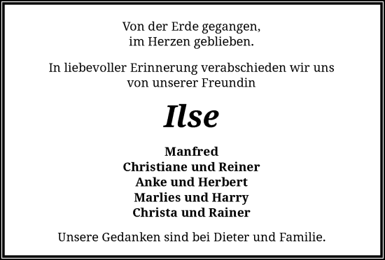 Todesanzeige von Ilse  von SYK